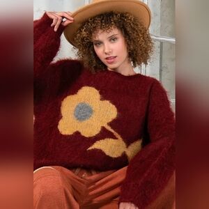 Pol Oversized Boho Flower Sweater Medium